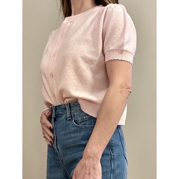 Light Pink Cardigan Short Sleeve Button Up M Jessica Simpson New - Picture 2 of 7